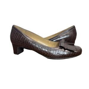 Naturalizer Leather Fringe Loafer Womens Dahlia Embossed Croc Print Brown Sz 7.5